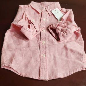 Pink peach blush button up, 6-12 months NWT